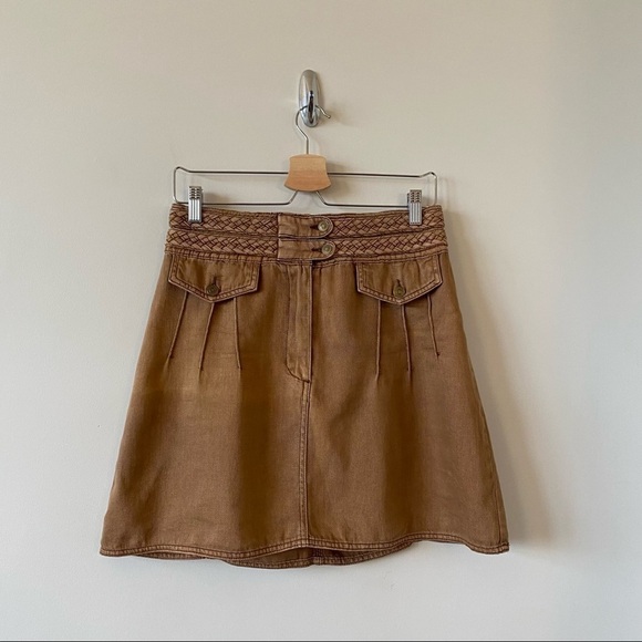 FREE People-Braided A-line Mini Western Boho Brown Skirt (Size:6) - Picture 2 of 10